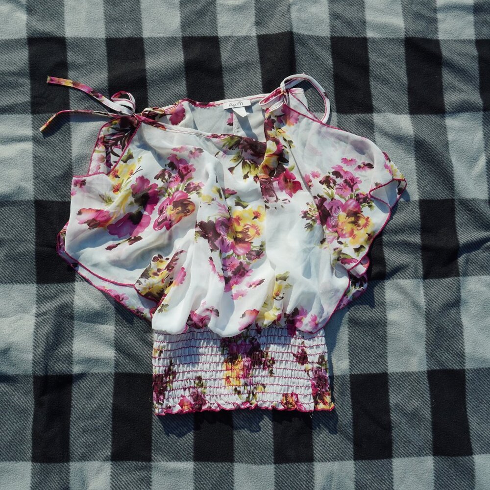 White Floral April Blouse Cold Shoulder Top